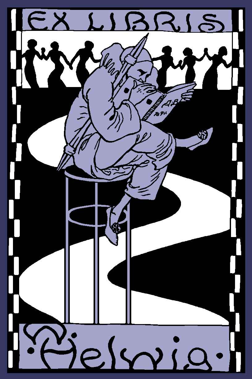 
                                Logo von Werner Helwig: EX-LIBRIS
                                wurde nach einem Original gedruckt,
                                das Aubrey Beardsley für Willy Helwig,
                                Werner Helwigs Vater, entwarf.